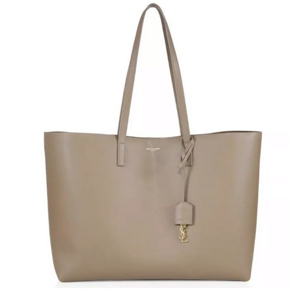 Saint Laurent Handbags - SAINT LAURENT Light Taupe EAST WEST LEATHER TOTE